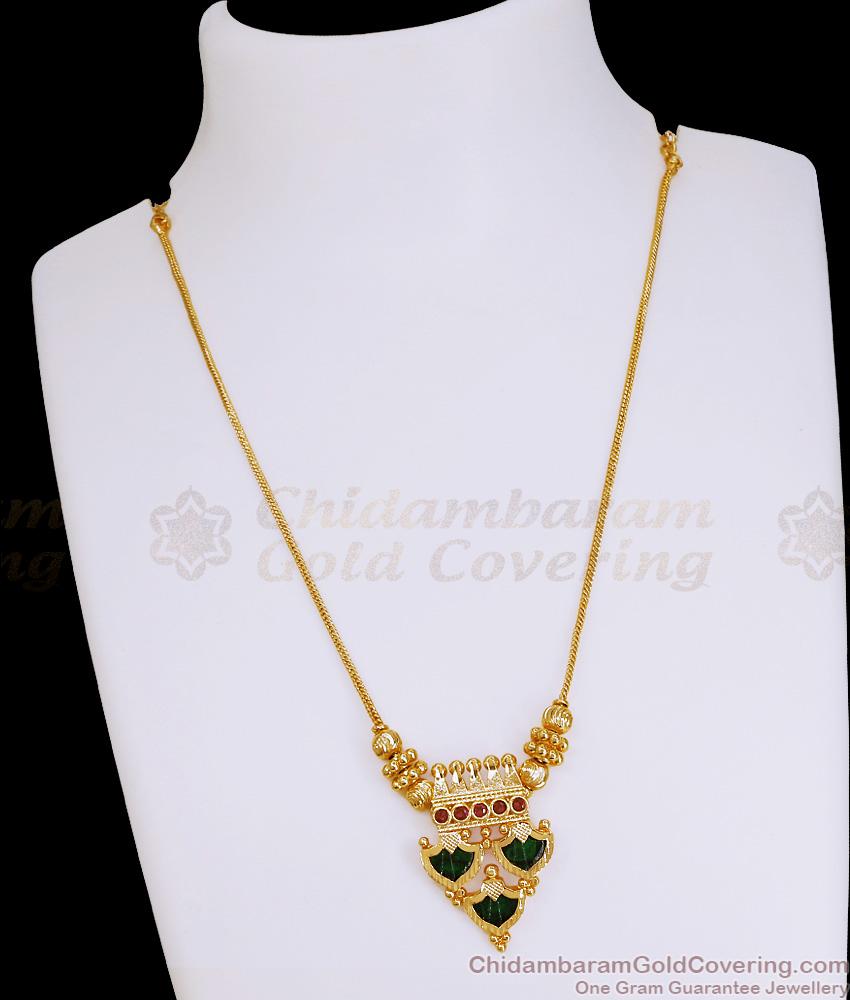 Light Weight Gold Imitation Triple Palakka Stone Necklace Thin Chain Design NCKN4353