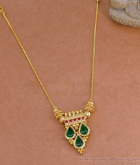 Kerala Bridal Wear Green Palakka Stone Necklace 1 Gram Gold Jewelry NCKN4354