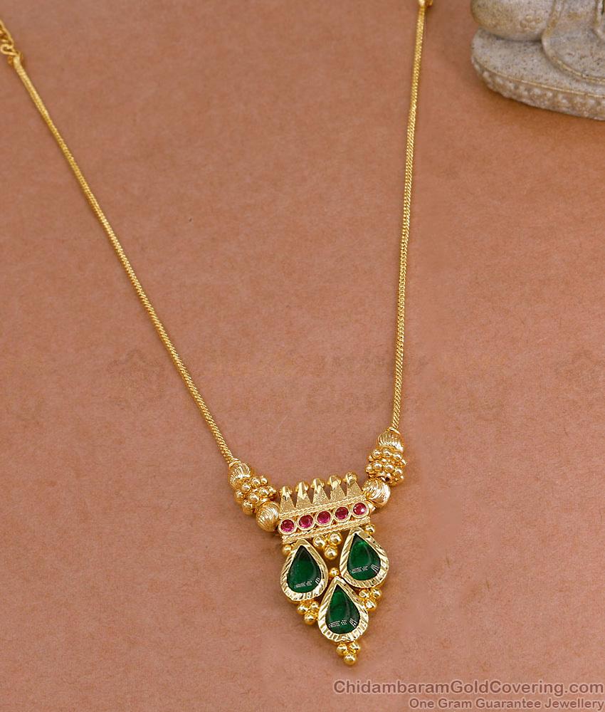 Kerala Bridal Wear Green Palakka Stone Necklace 1 Gram Gold Jewelry NCKN4354