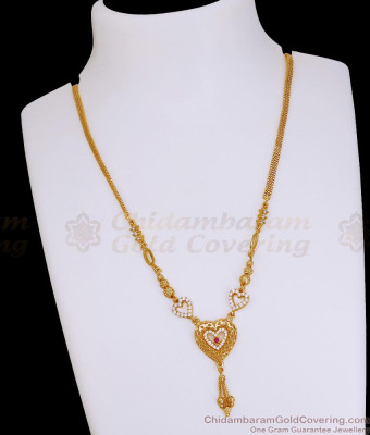 Stylish One Gram Gold Necklace Heart Pendant Design Party Wear NCKN4358