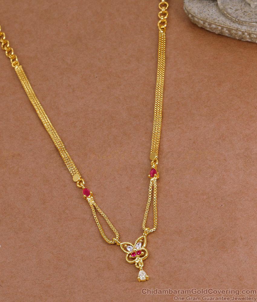 High Quality Gold Plated Necklace Ruby White Stone Butterfly Pendant Design NCKN4359