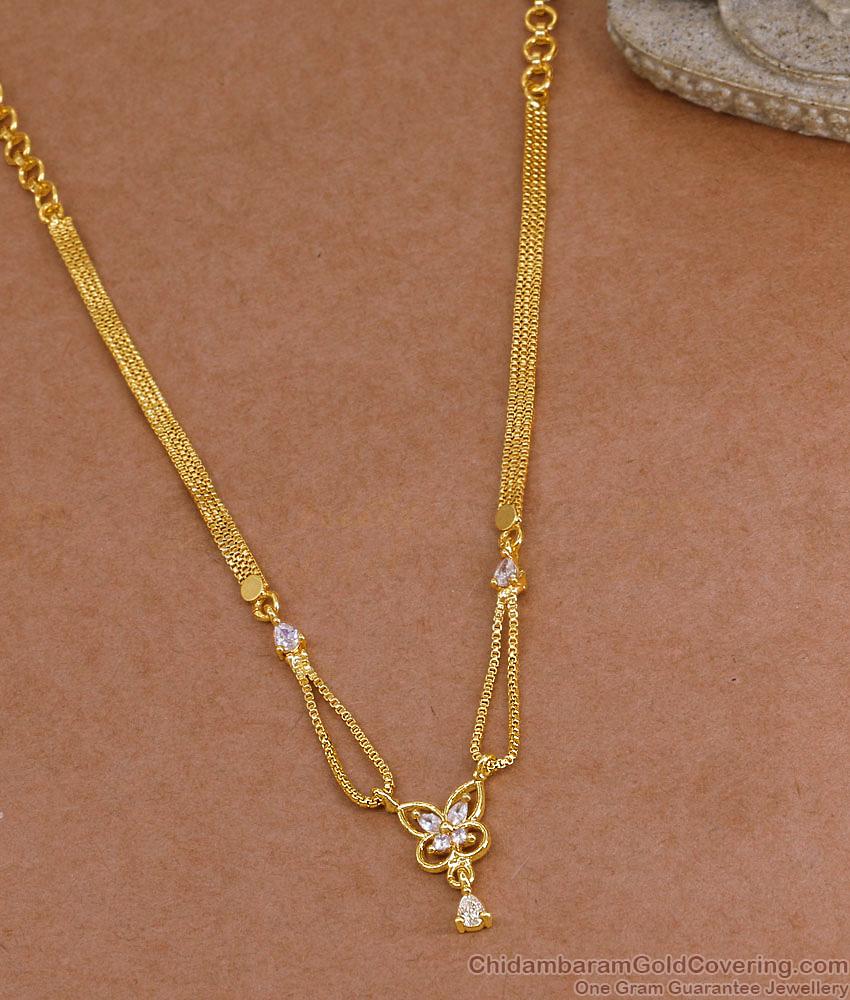 Full White Stone Butterfly Design Gold Imitation Necklace For Party Wear NCKN4360