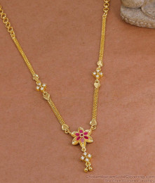 New Arrival Ruby Stone Floral Pendant Gold Imitation Necklace Design Online NCKN4363