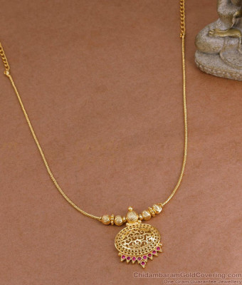 Light Weight Kodi Chain Gold Plated Necklace Ruby Stone Design NCKN4364