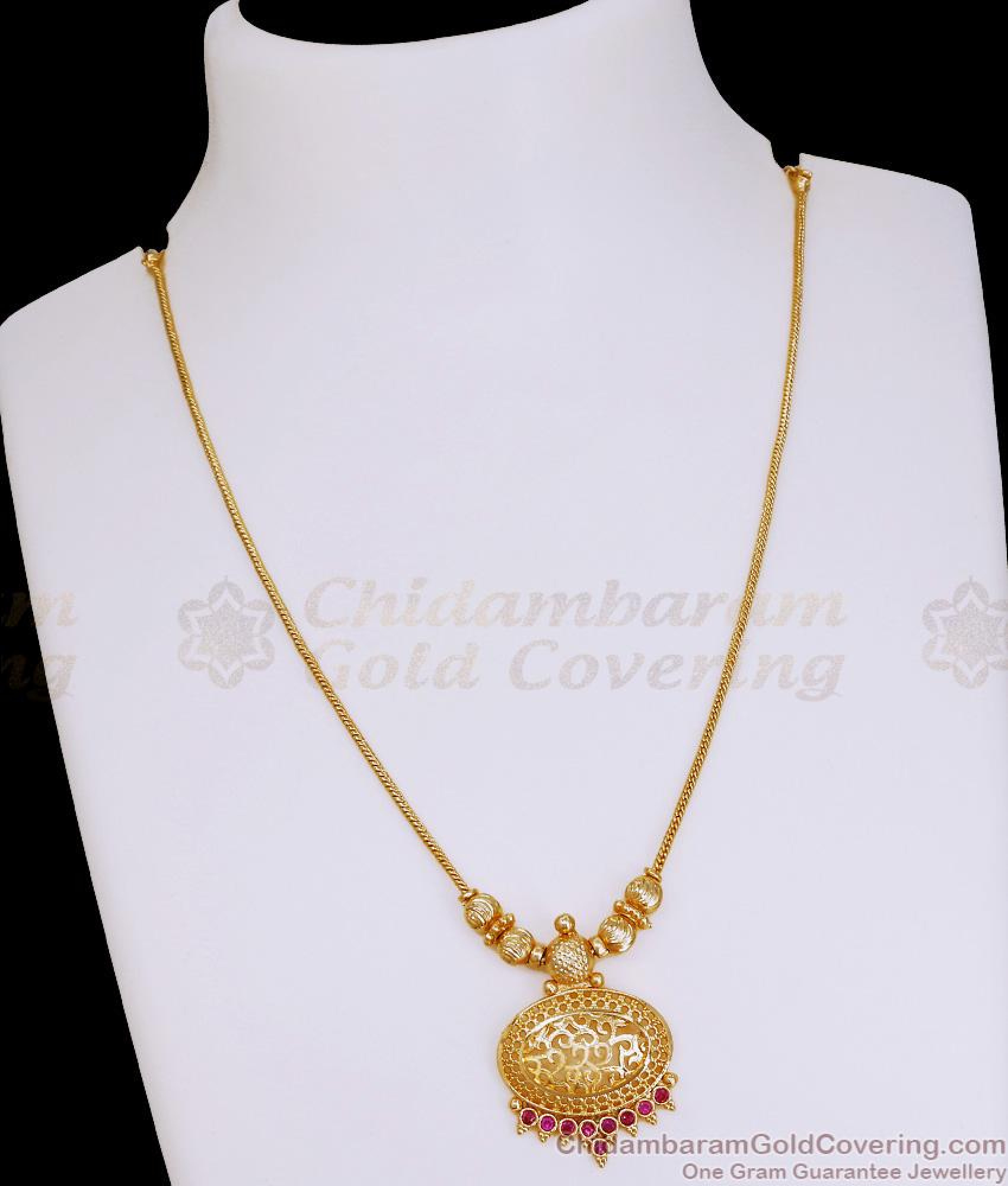 Ruby Model Chain Designs Light Weight Kodi Chain Gold Plated Necklace Ruby Stone Design NCKN4364