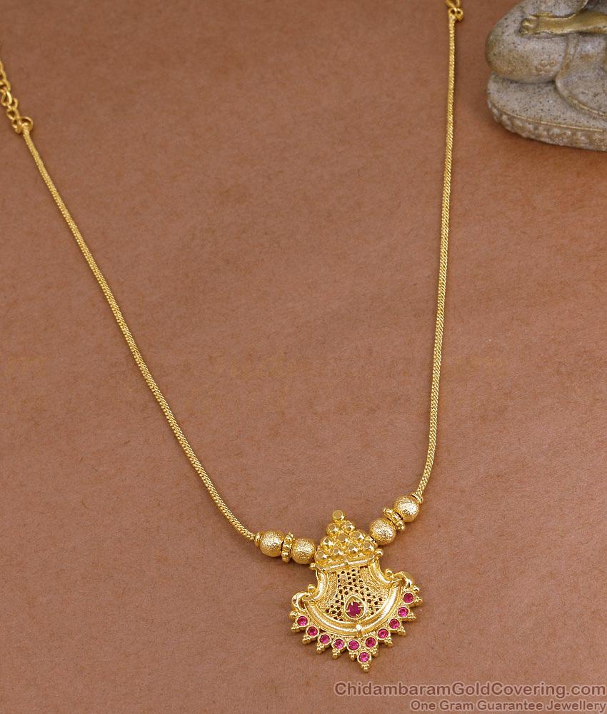 Traditional One Gram Gold Ruby Stone Pendant Necklace Design Online NCKN4365