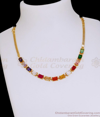Glittering Navarartna Stone Gold Imitation Neckalce Design For Brides NCKN4366