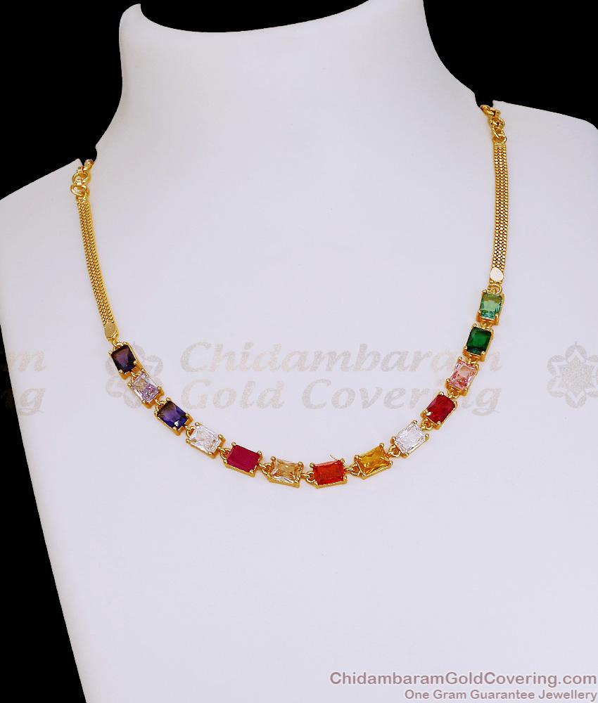 Glittering Navarartna Stone Gold Imitation Neckalce Design For Brides NCKN4366