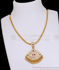 Traditional Ruby White Gati Gold Impon Pendant Necklace Shop Online NCKN4371