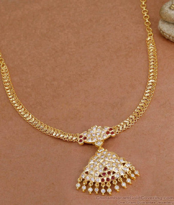 Beautiful Five Metal Panchaloha Attigai Ruby White Stone Necklace Online NCKN4373