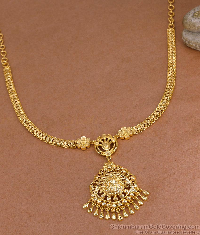 Plain Micro Gold Plated Lakshmi Necklace Design For Wedding NCKN4376