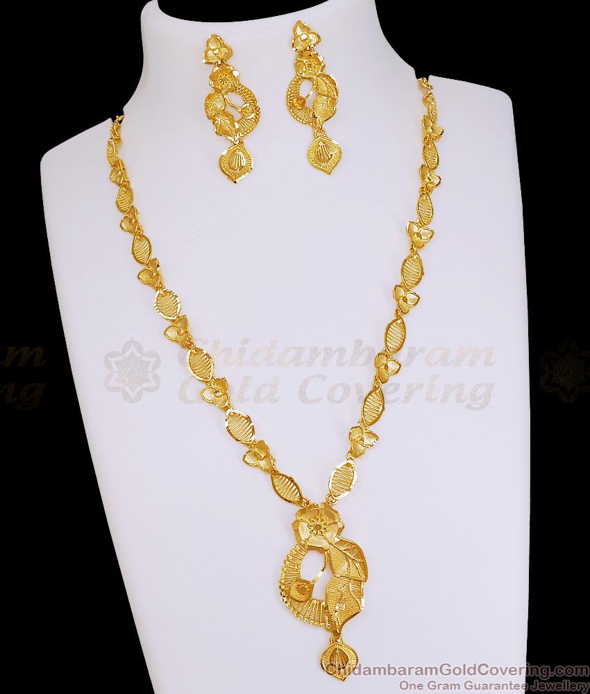 Beautiful Arabic Floral Design Two Gram Gold Necklace Bridal Set NCKN4378