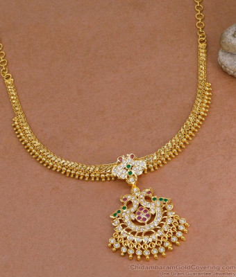 New Arrival Multi Stone Peacock Design Impon Attigai Bridal Necklace NCKN4380