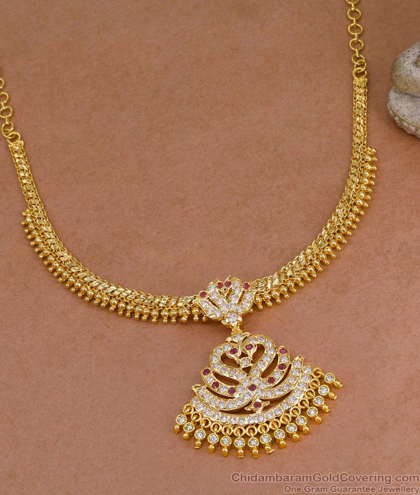 Elegant Ruby white Stone Dual Swan Impon Necklace Wedding Collections NCKN4381