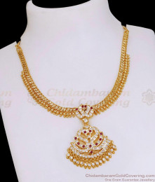 Elegant Ruby white Stone Dual Swan Impon Necklace Wedding Collections NCKN4381