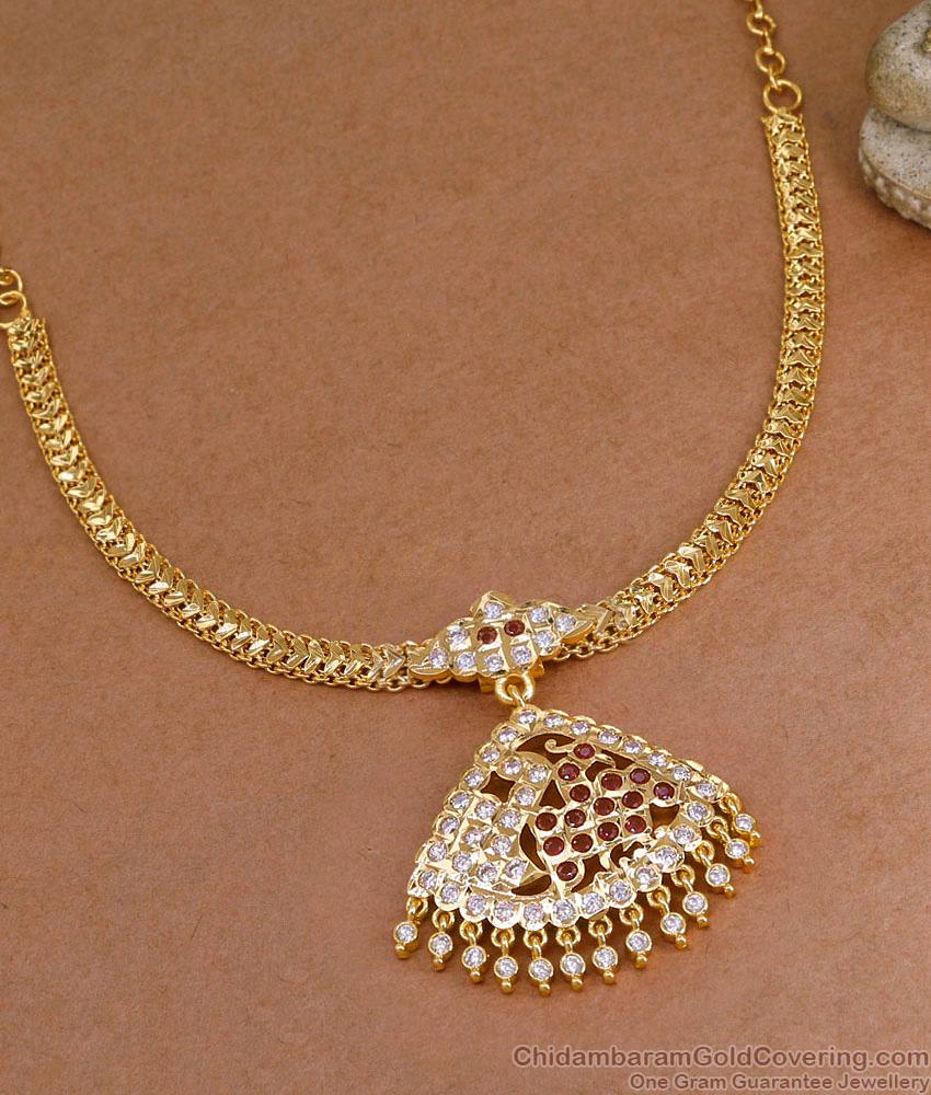 Beautiful Ruby White Stone Peacock Attigai Impon Bridal Jewelry NCKN4384