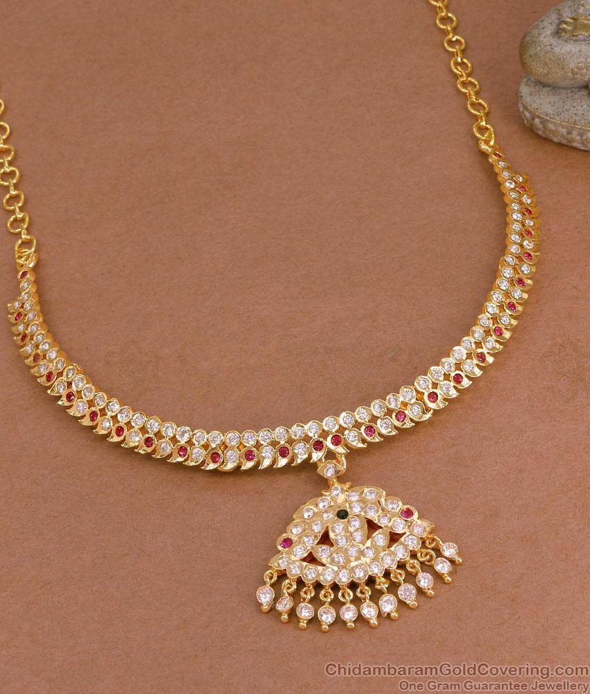 Grand Multi Color Stone Mango Design Impon Choker Necklace For Wedding NCKN4388