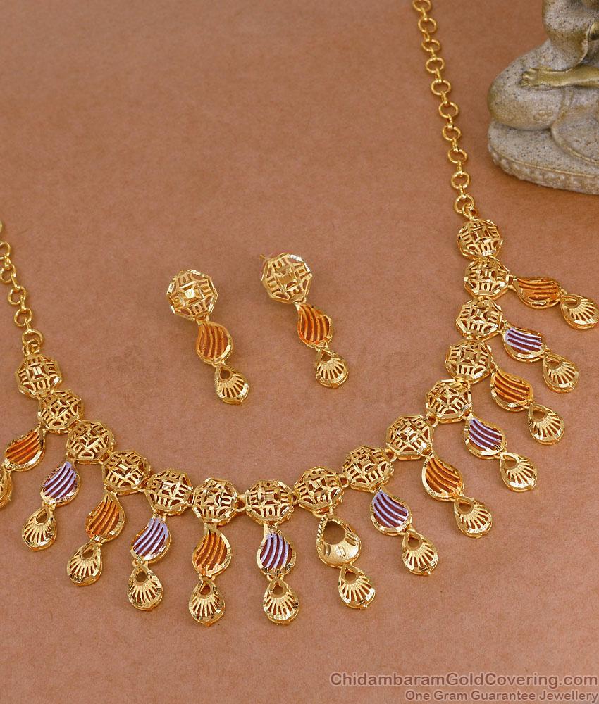 High Quality Two Gram Gold Necklace Arabic Bridal Jewelry Set NCKN4389