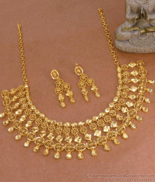 Attractive Real Gold Tone Dubai Necklace Earring Bridal Combo NCKN4390