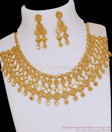 Attractive Real Gold Tone Dubai Necklace Earring Bridal Combo NCKN4390