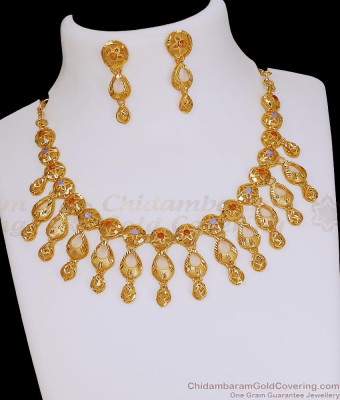 Latest Meenakari Pattern Two Gram Gold Close Necklace For Women NCKN4391