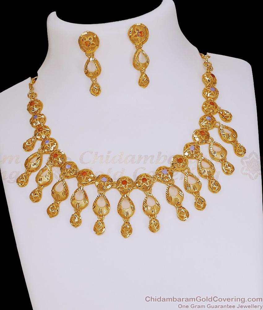 Latest Meenakari Pattern Two Gram Gold Close Necklace For Women NCKN4391