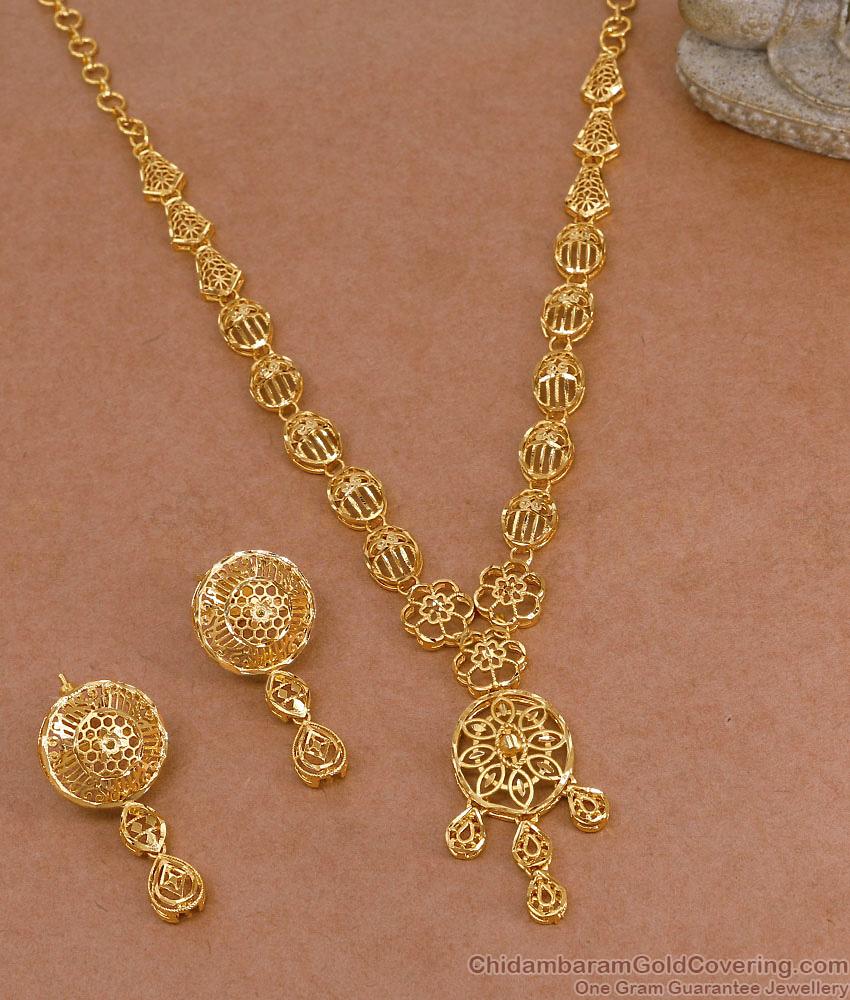 Plain Forming Gold Light Weight Necklace With Matching Earring NCKN4392