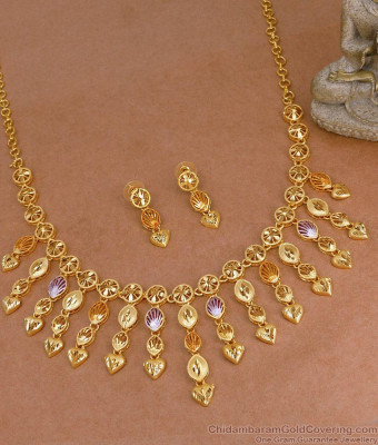 Attractive Two Gram Gold Arabic Necklace Hanging Heart Charms Design NCKN4394