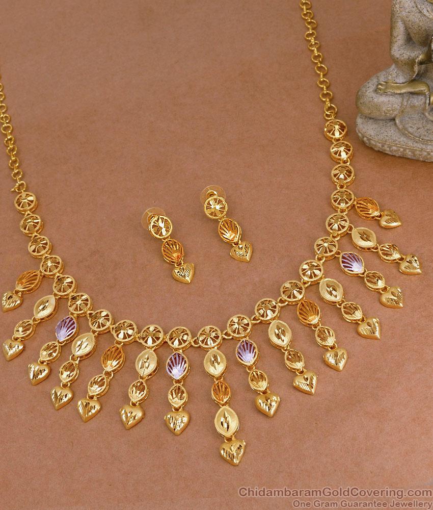 Attractive Two Gram Gold Arabic Necklace Hanging Heart Charms Design NCKN4394