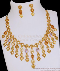 Attractive Two Gram Gold Arabic Necklace Hanging Heart Charms Design NCKN4394