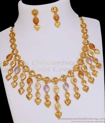 Attractive Two Gram Gold Arabic Necklace Hanging Heart Charms Design NCKN4394