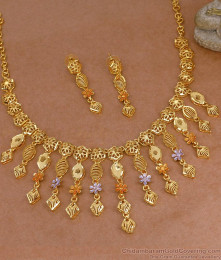 Bridal Wear Floral Meenakari Design Forming Gold Necklace Set Online NCKN4395 