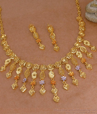 Bridal Wear Floral Meenakari Design Forming Gold Necklace Set Online NCKN4395 