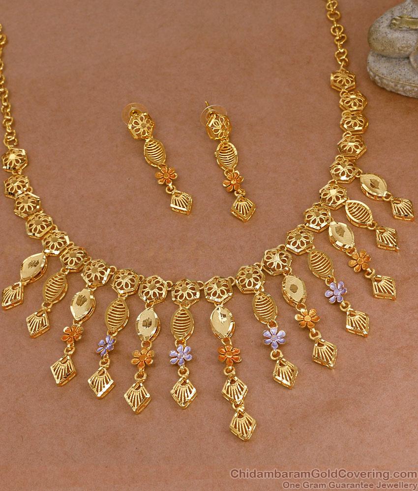Bridal Wear Floral Meenakari Design Forming Gold Necklace Set Online NCKN4395 