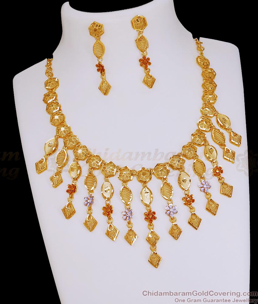 Bridal Wear Floral Meenakari Design Forming Gold Necklace Set Online NCKN4395 