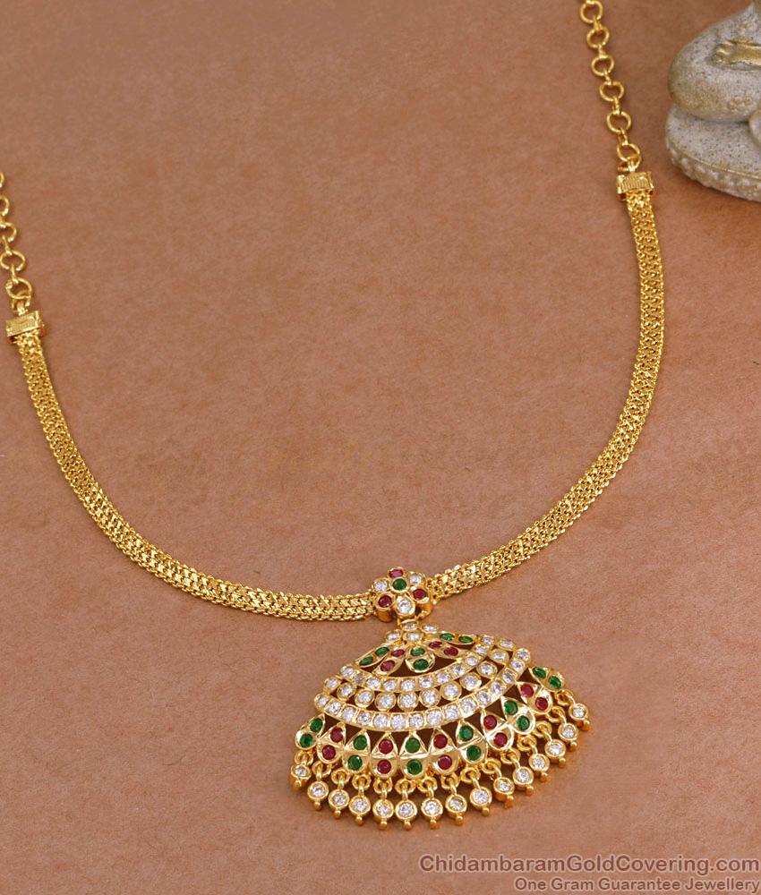 Premium Quality Impon Multi Color Stone Attigai Bridal Necklace Collections NCKN4403