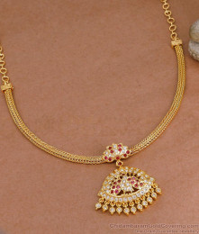 Beautiful Ruby White Stone Impon Attigai Peacock Necklace Design NCKN4405