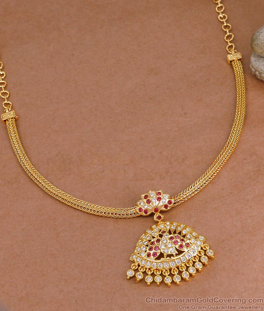 Beautiful Ruby White Stone Impon Attigai Peacock Necklace Design NCKN4405