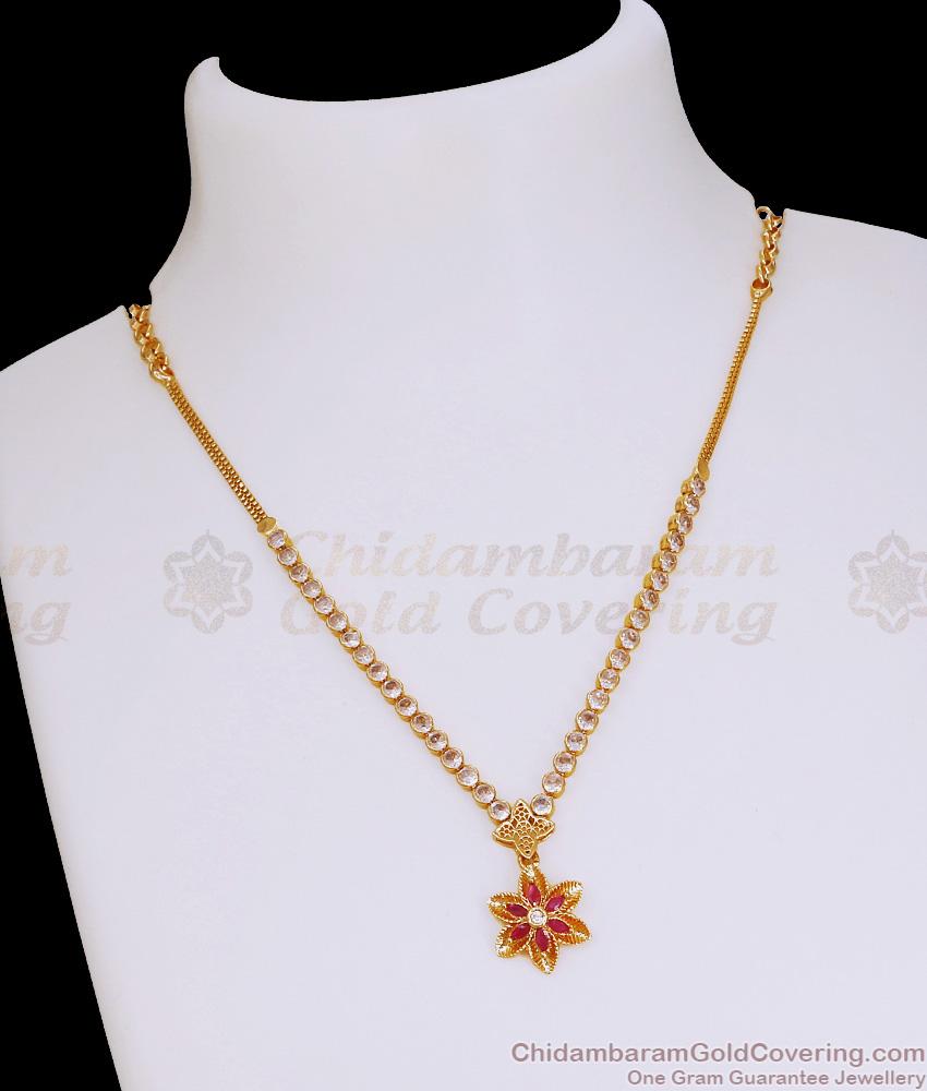 Glittering Ad Stone Floral Gold Necklace Design For Party Wear NCKN4408