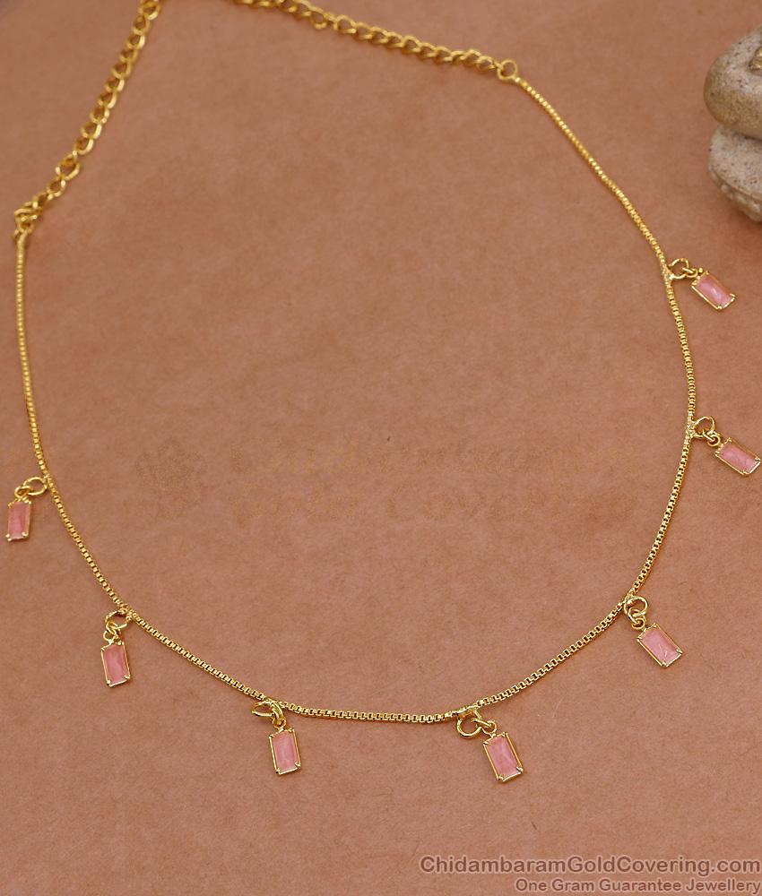 Stylish Pink Gemstone Gold Imitation Necklace For Party Wear NCKN4410 