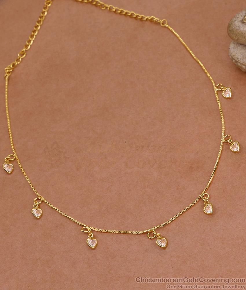 Heart Shaped Micro Gold Plated White Stone Drop Necklace Online NCKN4413