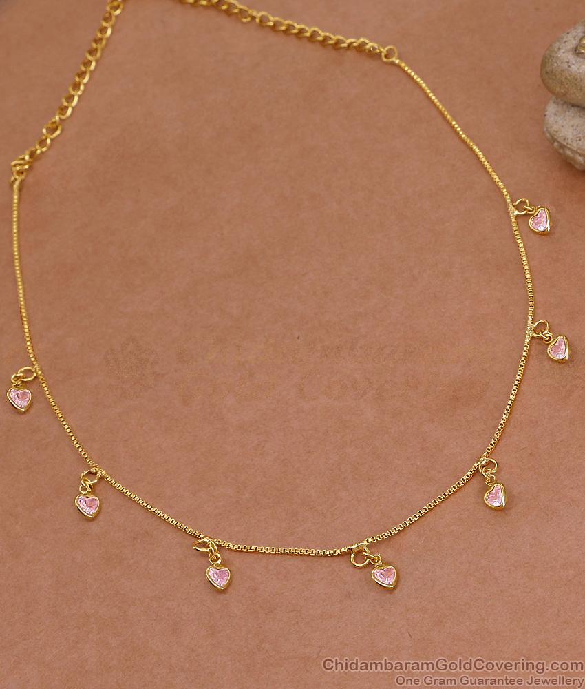 Pink Stone Heart Droplet Gold Imitation Necklace Online NCKN4414