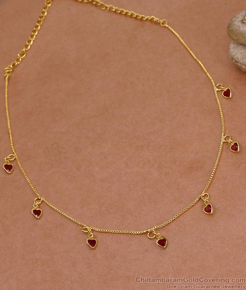 Beautiful Ruby Stone 1 Gram Gold Drop Necklace Heart Design NCKN4415