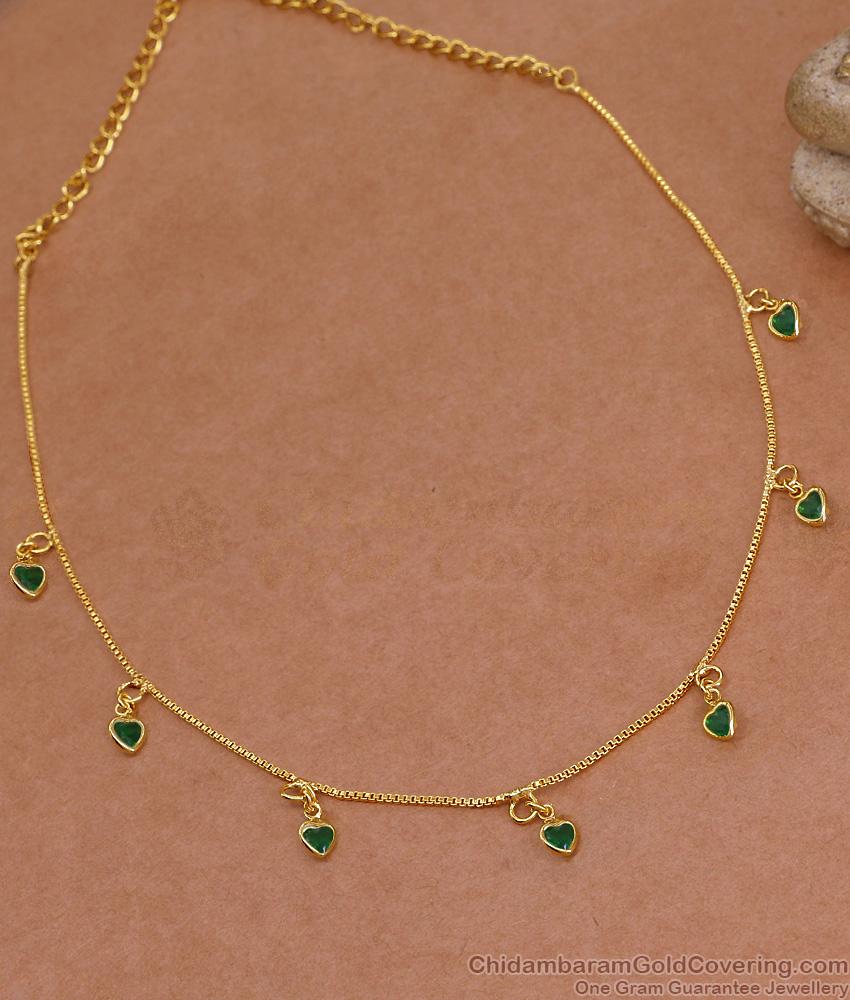 High Quality Gold Plated Heart Drop Necklace Emerald Stone Design Online NCKN4416