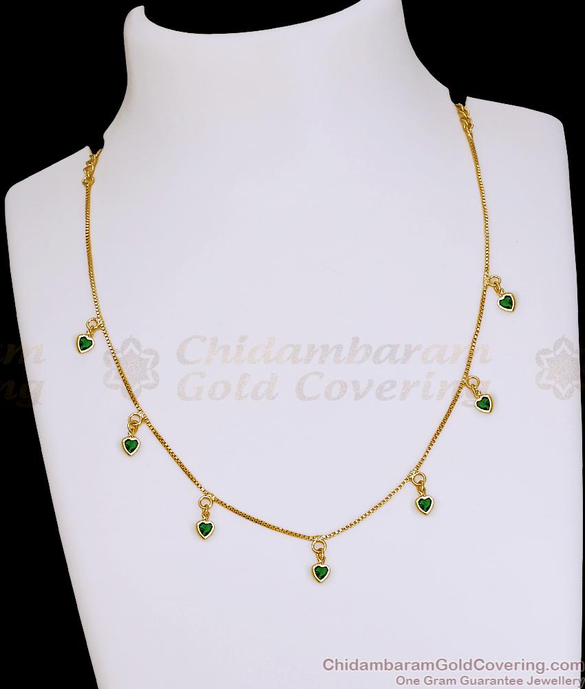High Quality Gold Plated Heart Drop Necklace Emerald Stone Design Online NCKN4416