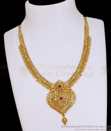 Traditional Ruby Stone Kerala Gold Plated Necklace For Brides NCKN4419