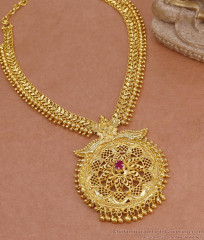 Beautiful One Gram Gold Floral Necklace With Ruby Stone For Women NCKN4420