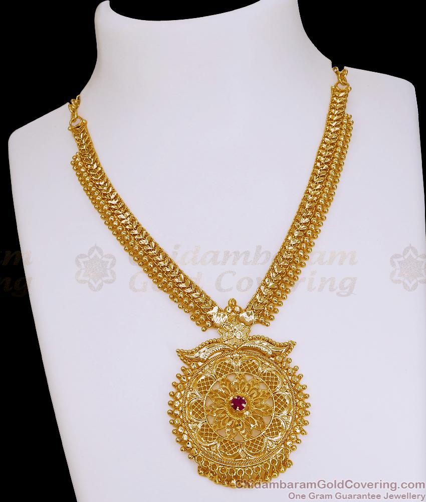 Beautiful One Gram Gold Floral Necklace With Ruby Stone For Women NCKN4420