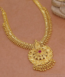 Premium Quality 1 Gram Gold Necklace Heart Design With Ruby Stone NCKN4422