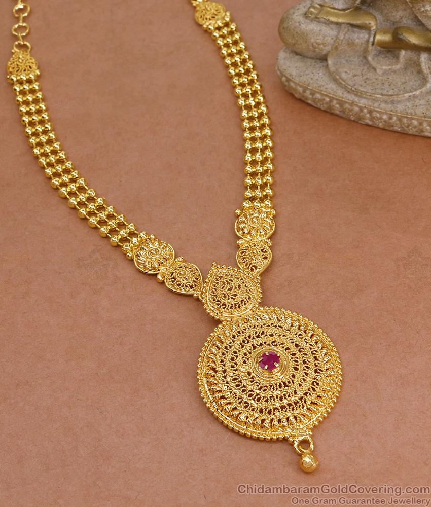 Trendy Big Pendant Design Ruby Stone Floral Necklace Shop Online NCKN4431
